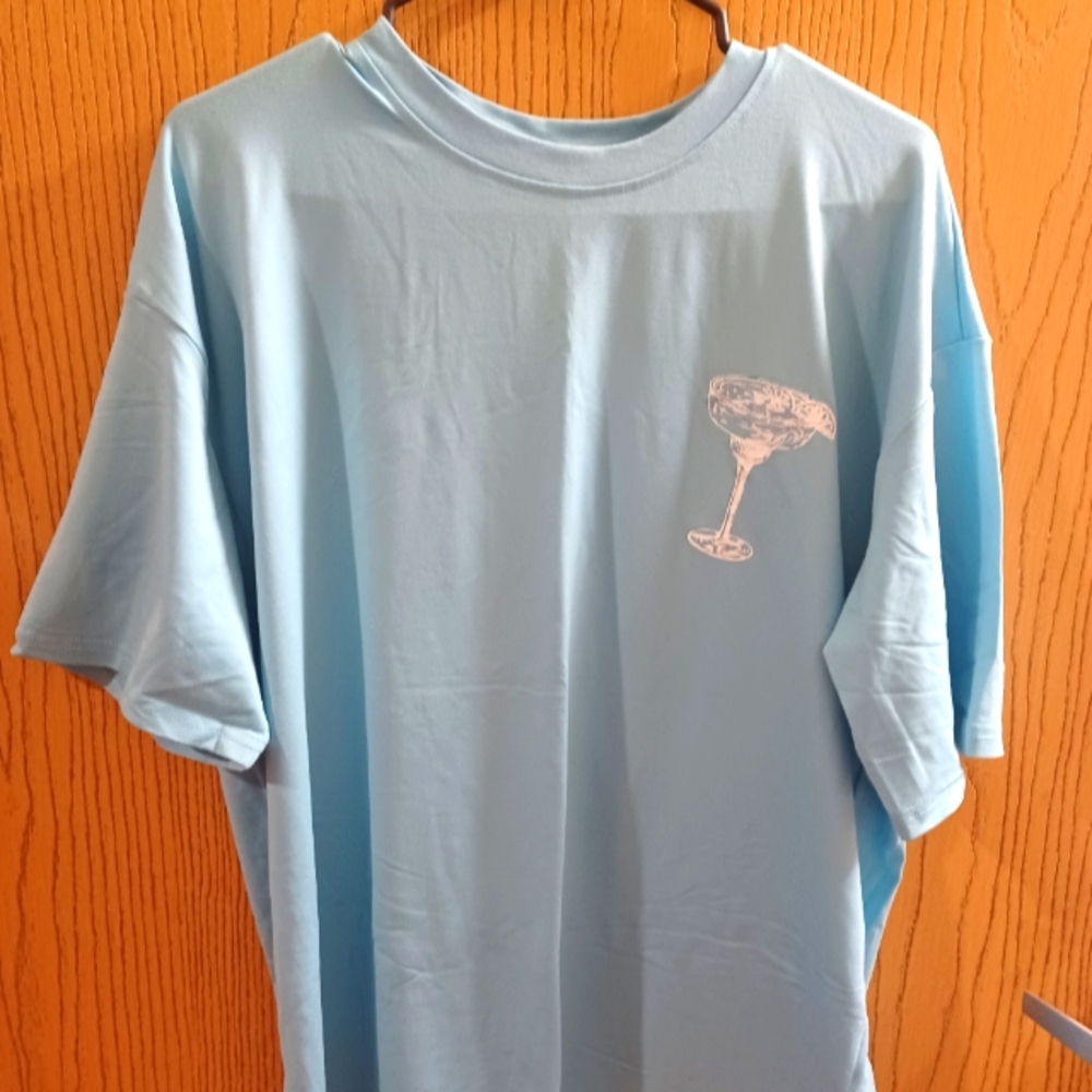 SHEIN Sky Blue Tee with Cocktail Graphic